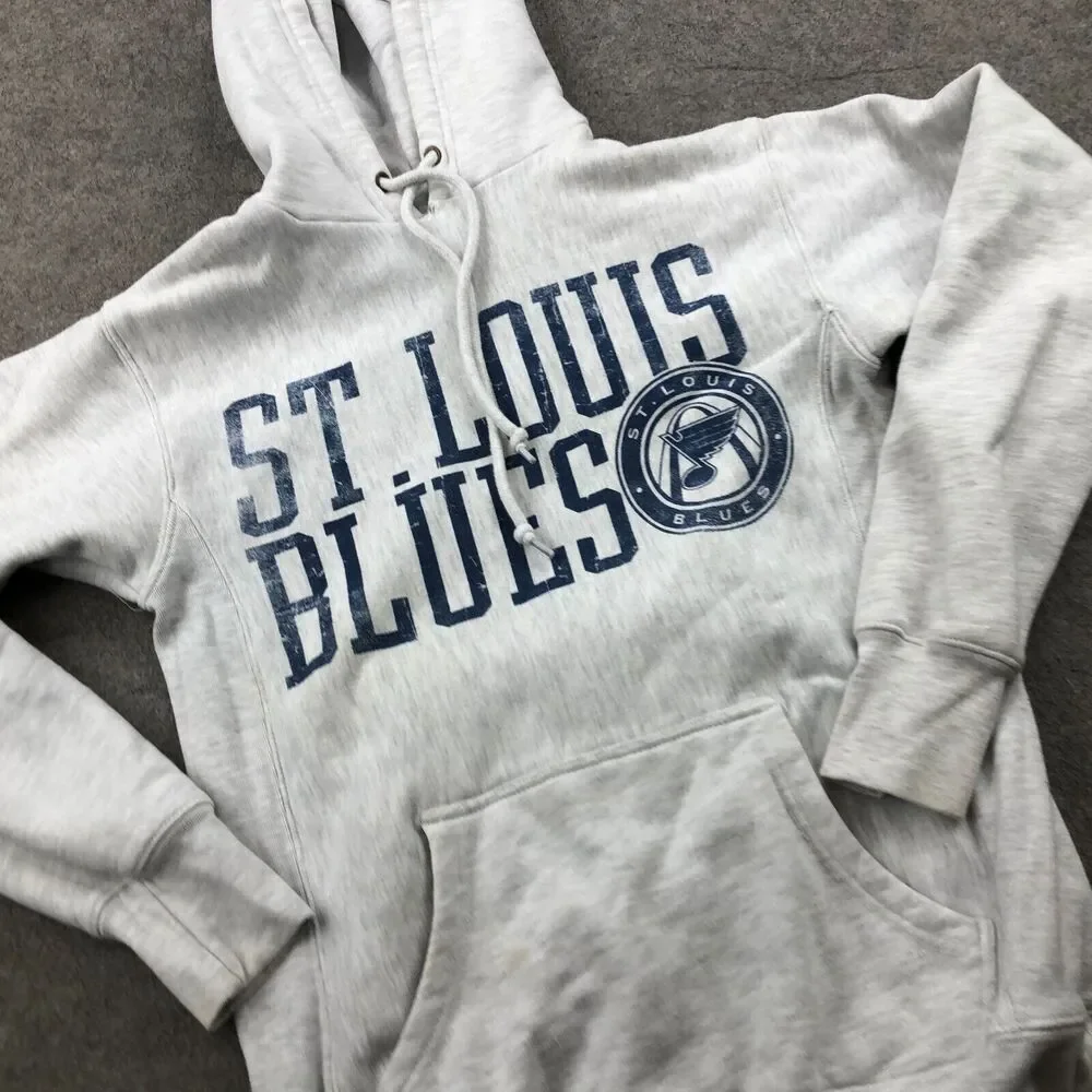 St Louis Blues Hoodie Mens Small Gray Spell Out Logo Sweatshirt Pullover Hockey* - Picture 3 of 15